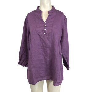 COTTONWORLD - WOMEN'S XXL - PURPLE 3/4 SLEEVE V NECK LINEN TOP SHIRT